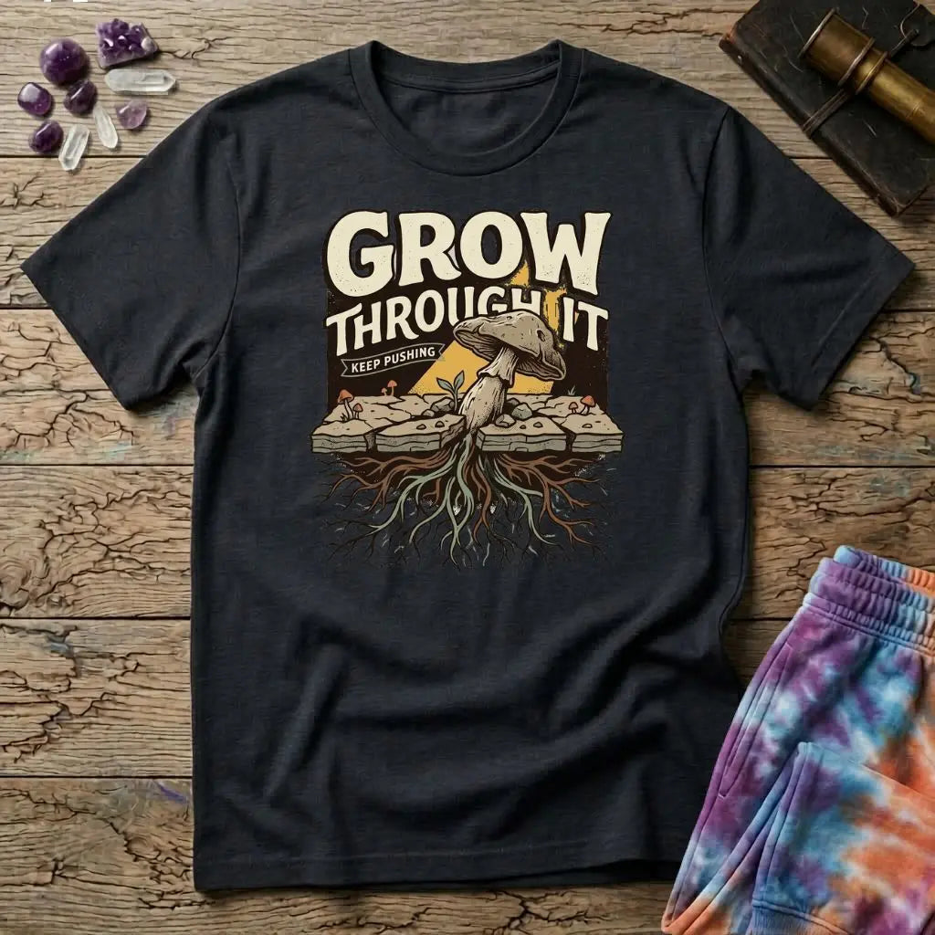 Grow Through It Keep Pushing Mushroom T-Shirt MindMeltShirts