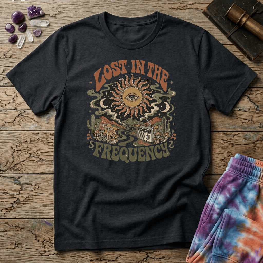 Printify T-Shirt Lost In The Frequency Mushroom T-Shirt Mushroom Magic Mushroom T-Shirt