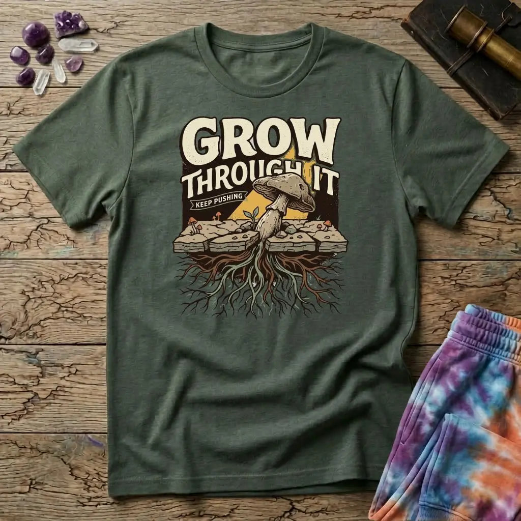 Grow Through It Keep Pushing Mushroom T-Shirt MindMeltShirts