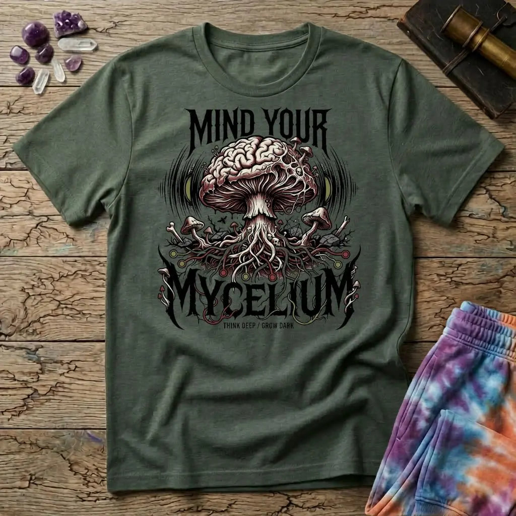 Mind Your Mycelium Grow Dark T-Shirt MindMeltShirts