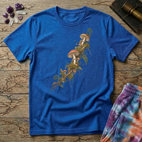Amanita and moss climbing a branch on the diagonal, a botanical specimen study, on a Royal blue unisex t-shirt