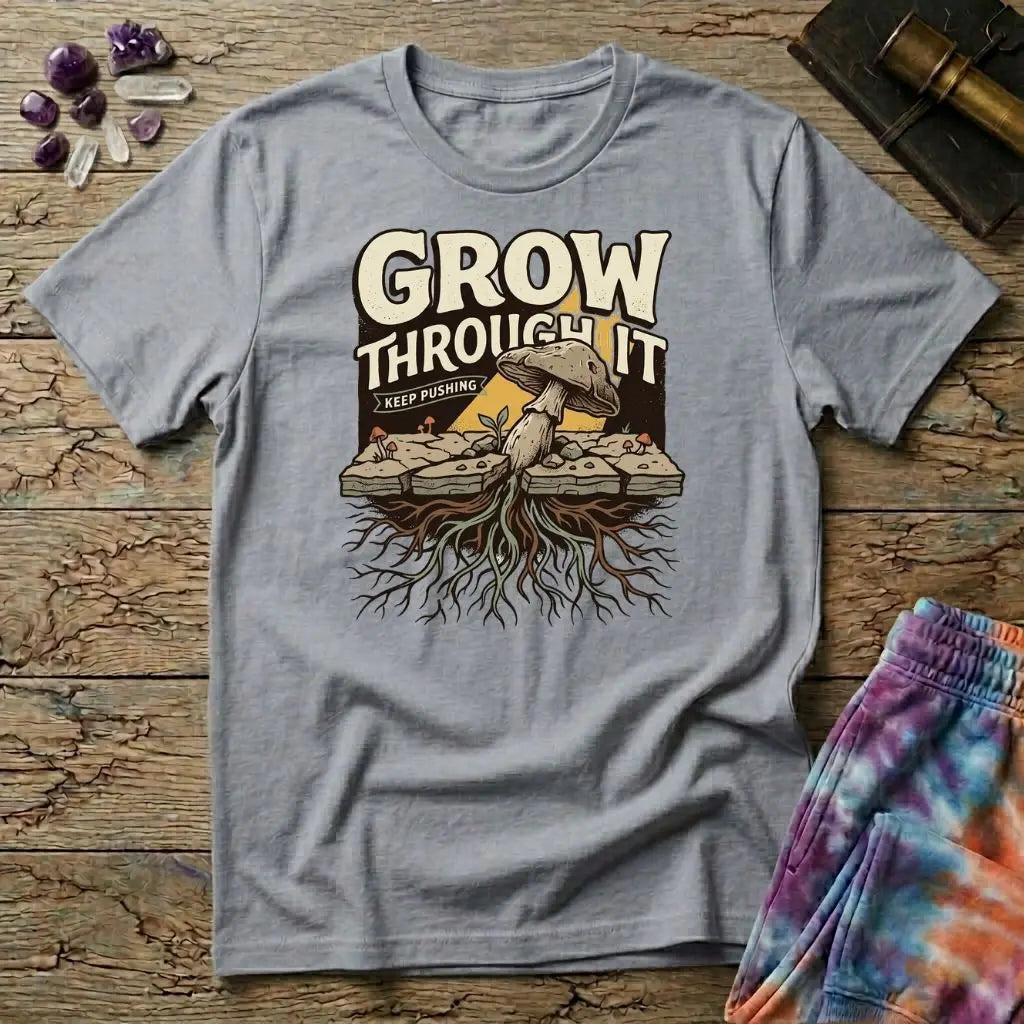 Grow Through It Keep Pushing Mushroom T-Shirt MindMeltShirts