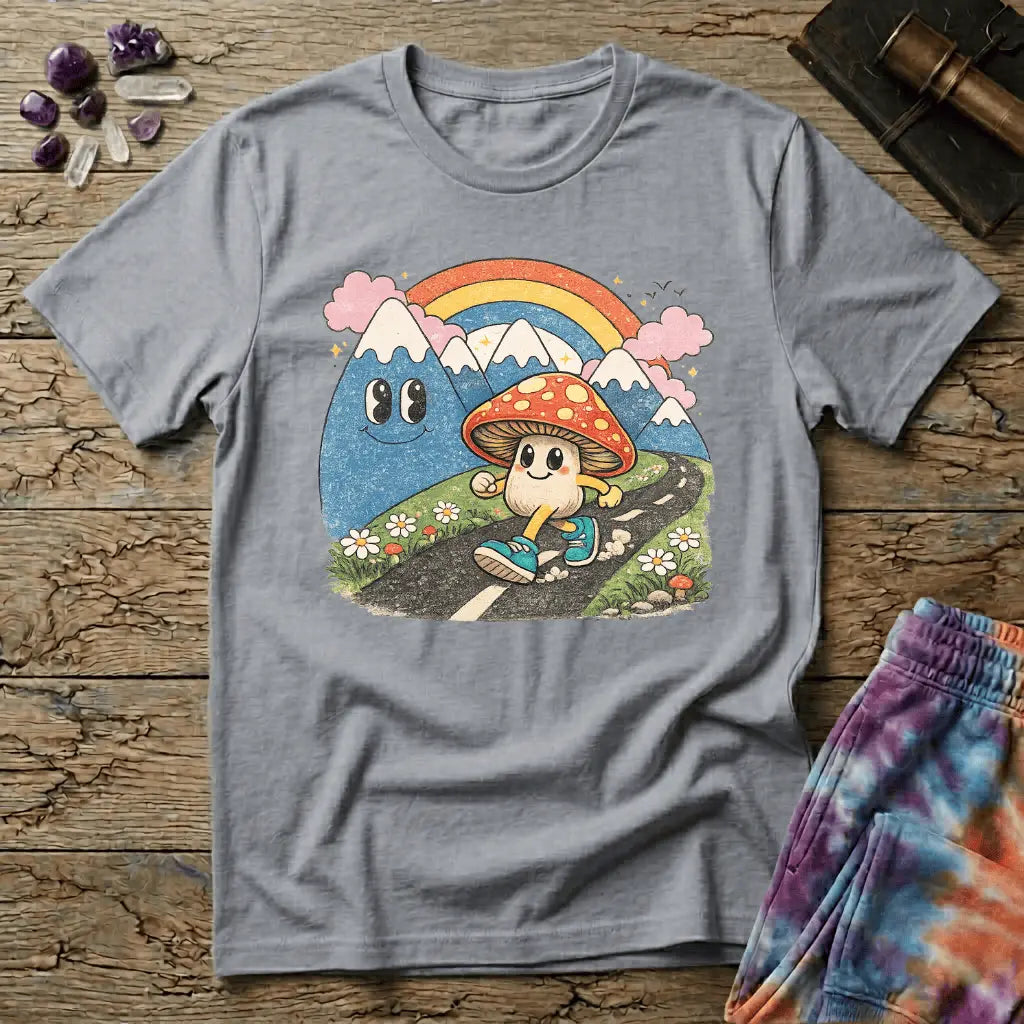 Printify T-Shirt Happy Mushroom Walking T-Shirt Mushroom Magic Mushroom T-Shirt