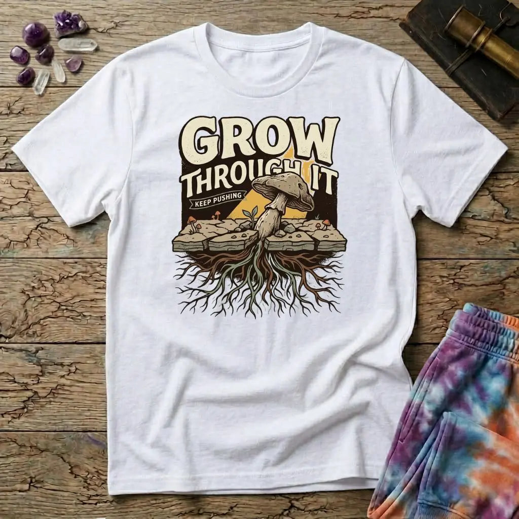 Grow Through It Keep Pushing Mushroom T-Shirt MindMeltShirts
