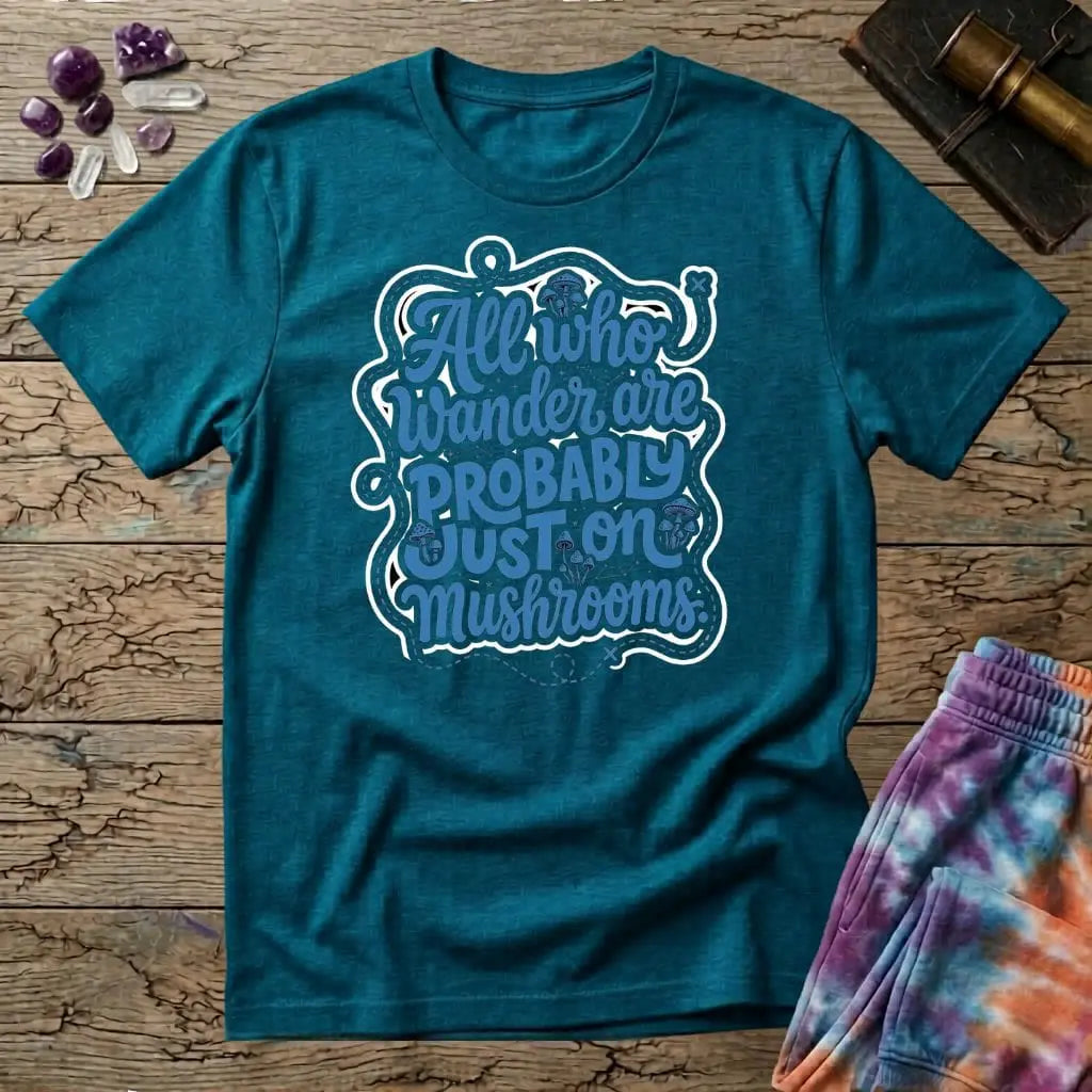 Printify T-Shirt All Who Wander Uno Mushroom T-Shirt Mushroom Magic Mushroom T-Shirt
