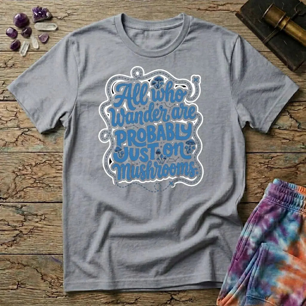 Printify T-Shirt All Who Wander Uno Mushroom T-Shirt Mushroom Magic Mushroom T-Shirt