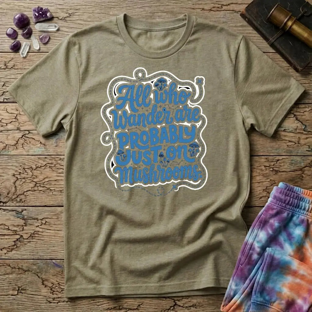 Printify T-Shirt All Who Wander Uno Mushroom T-Shirt Mushroom Magic Mushroom T-Shirt