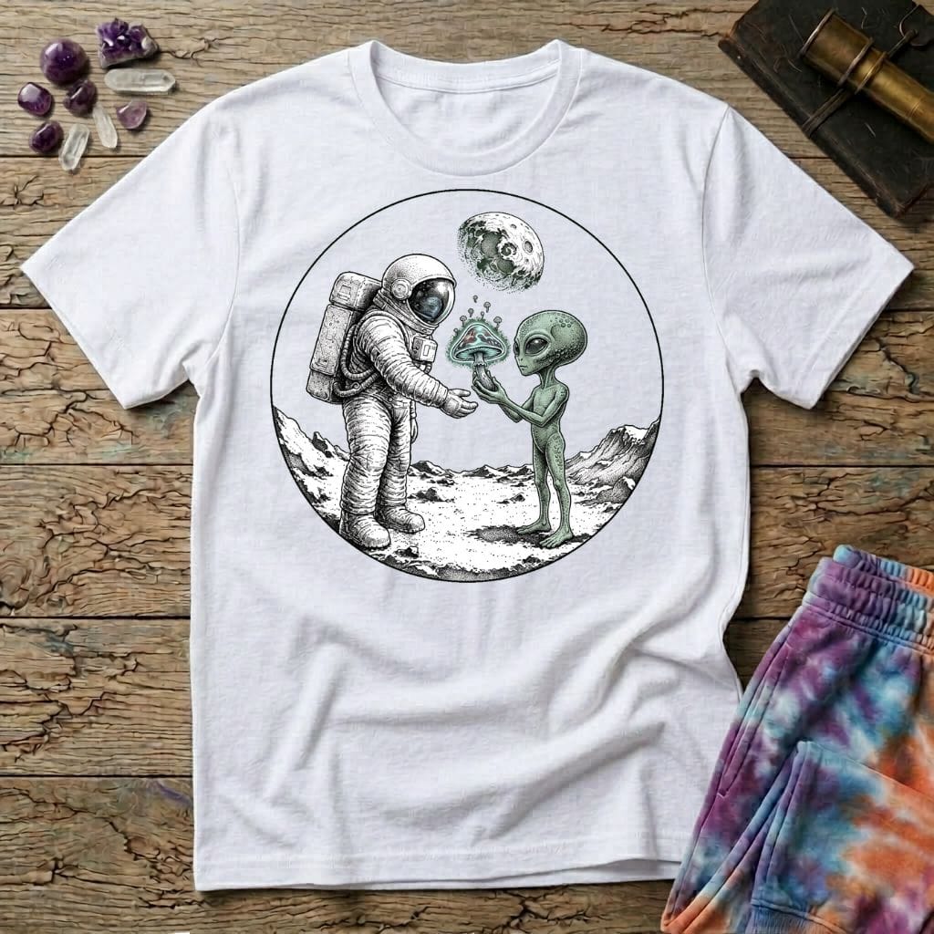 Printify T-Shirt Astronaut and Alien Mushroom T-Shirt Mushroom Magic Mushroom T-Shirt