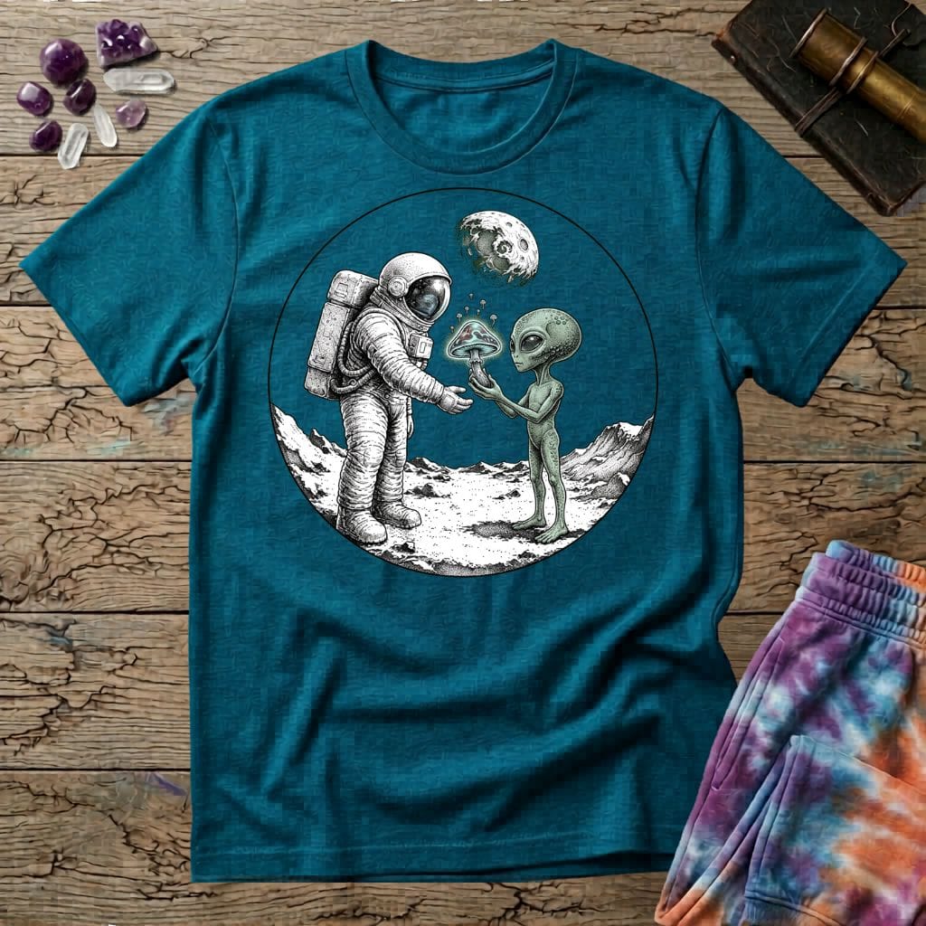Printify T-Shirt Astronaut and Alien Mushroom T-Shirt Mushroom Magic Mushroom T-Shirt