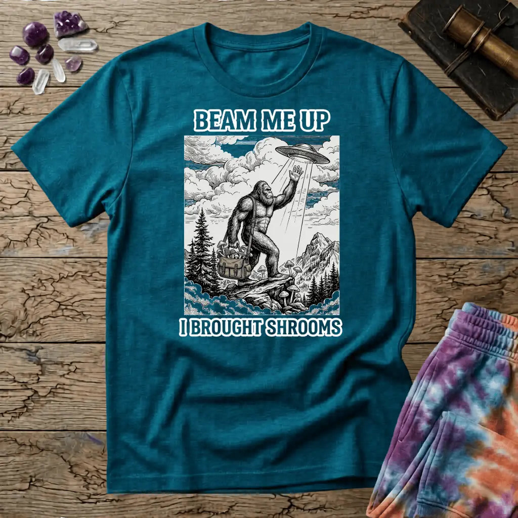 Printify T-Shirt Beam Me Up T-Shirt Mushroom Magic Mushroom T-Shirt