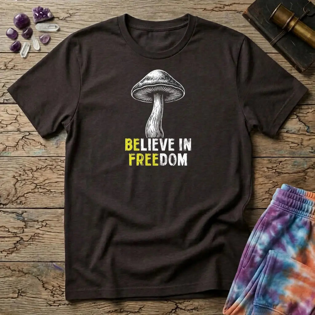 Printify T-Shirt Believe In Freedom Too T-Shirt Mushroom Magic Mushroom T-Shirt