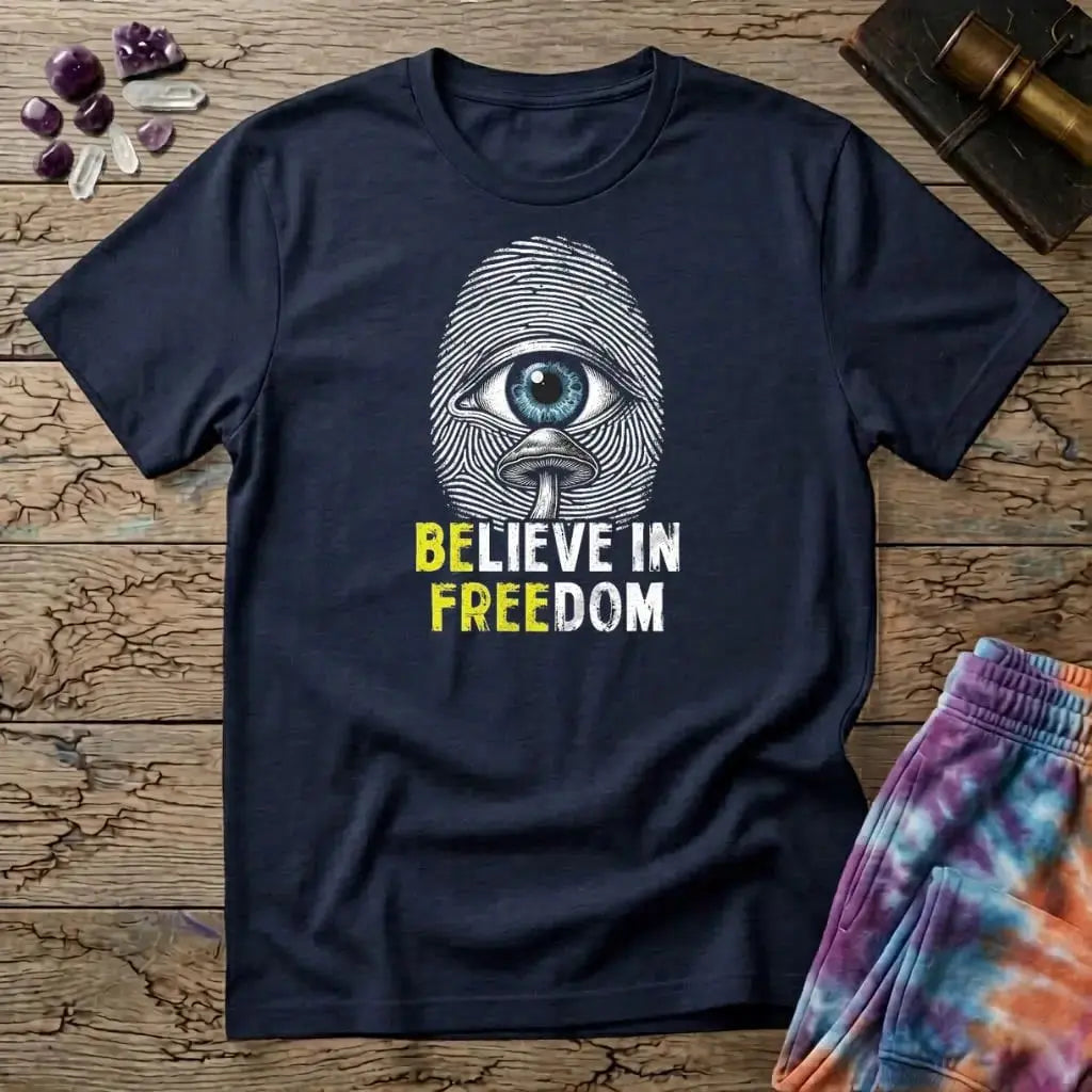 Printify T-Shirt Believe In Freedom UNO Mushroom T-Shirt Mushroom Magic Mushroom T-Shirt