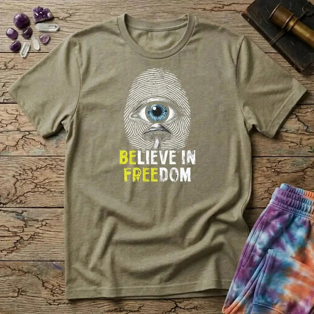 Printify T-Shirt Believe In Freedom UNO Mushroom T-Shirt Mushroom Magic Mushroom T-Shirt