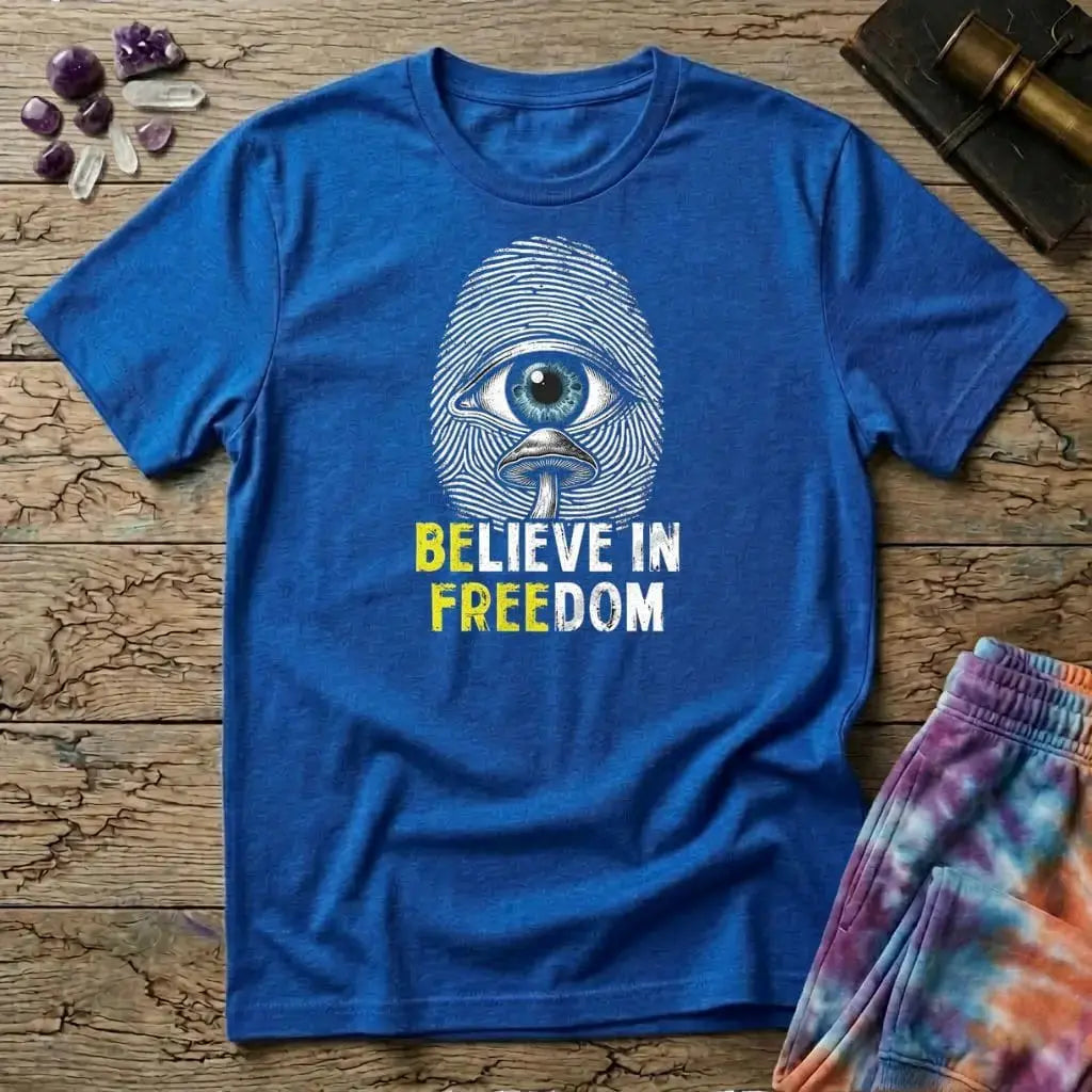 Printify T-Shirt Believe In Freedom UNO Mushroom T-Shirt Mushroom Magic Mushroom T-Shirt