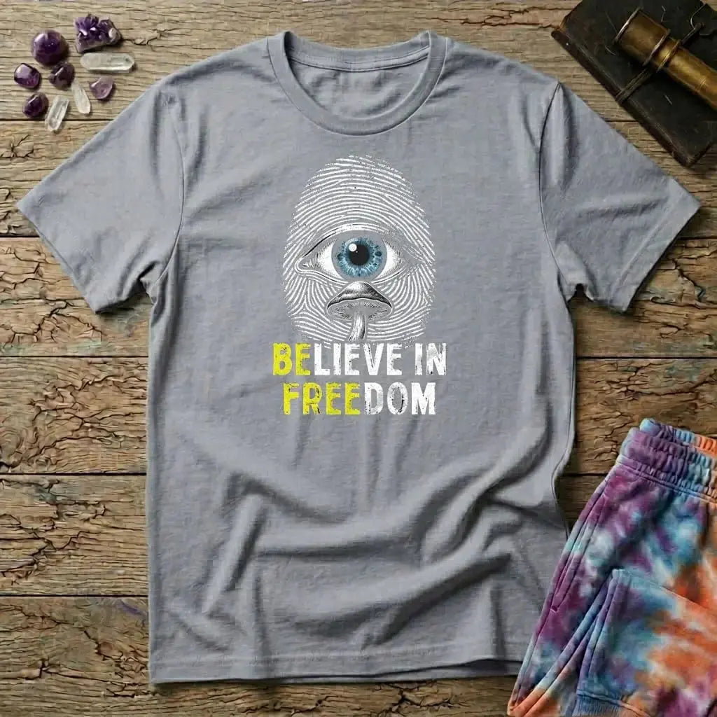 Printify T-Shirt Believe In Freedom UNO Mushroom T-Shirt Mushroom Magic Mushroom T-Shirt