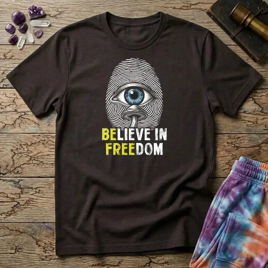 Printify T-Shirt Believe In Freedom UNO Mushroom T-Shirt Mushroom Magic Mushroom T-Shirt