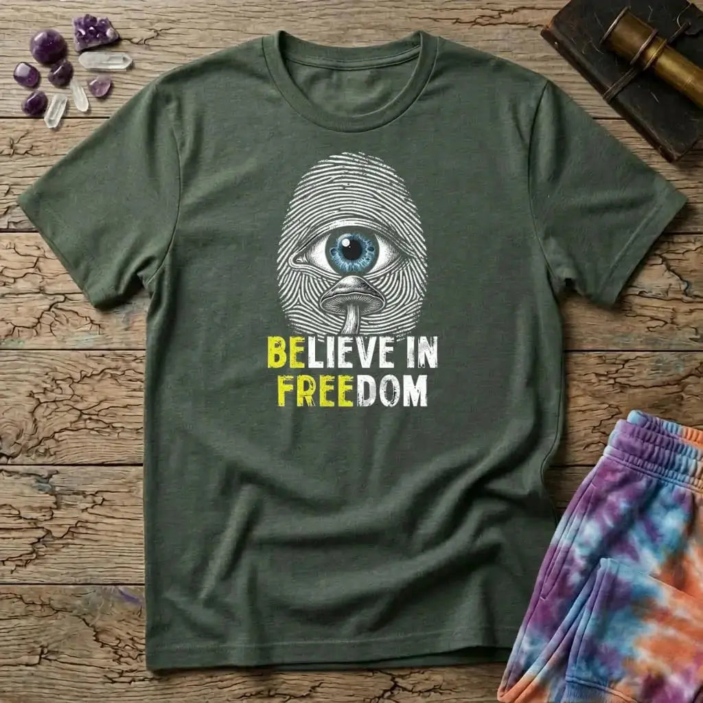 Printify T-Shirt Believe In Freedom UNO Mushroom T-Shirt Mushroom Magic Mushroom T-Shirt