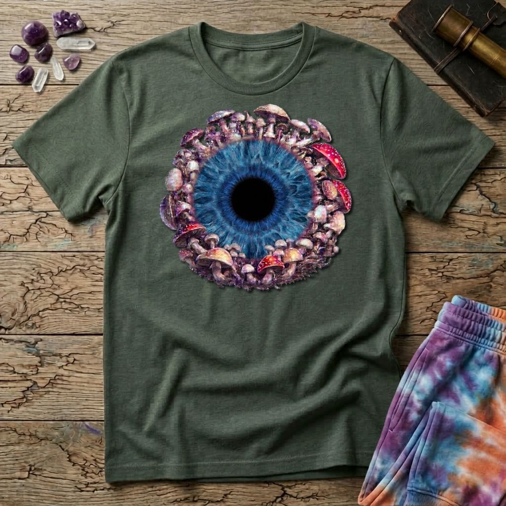 Printify T-Shirt Big Iris Blue Eye T-Shirt Mushroom Magic Mushroom T-Shirt