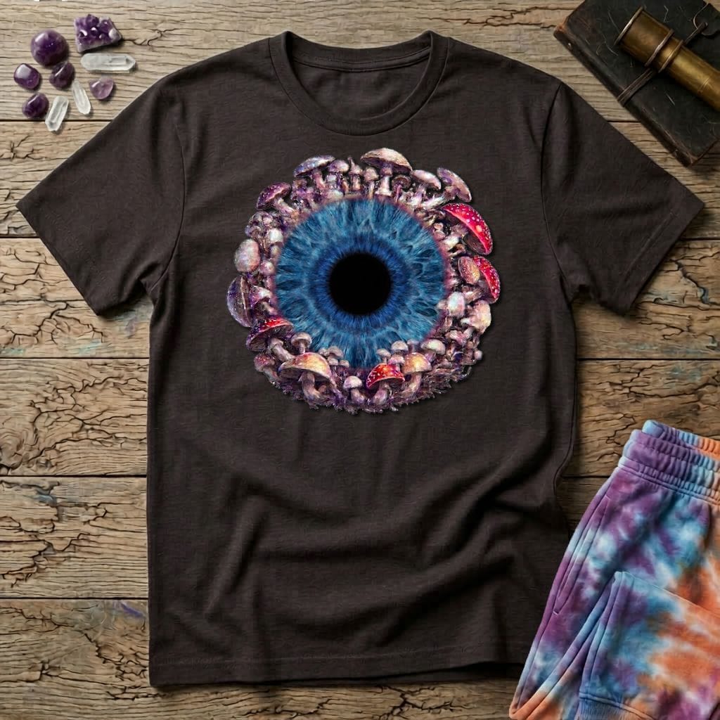 Printify T-Shirt Big Iris Blue Eye T-Shirt Mushroom Magic Mushroom T-Shirt