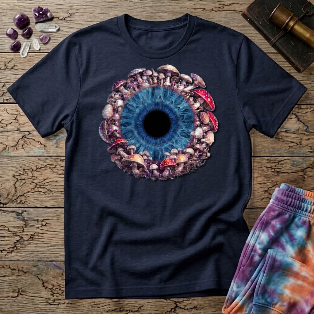 Printify T-Shirt Big Iris Blue Eye T-Shirt Mushroom Magic Mushroom T-Shirt