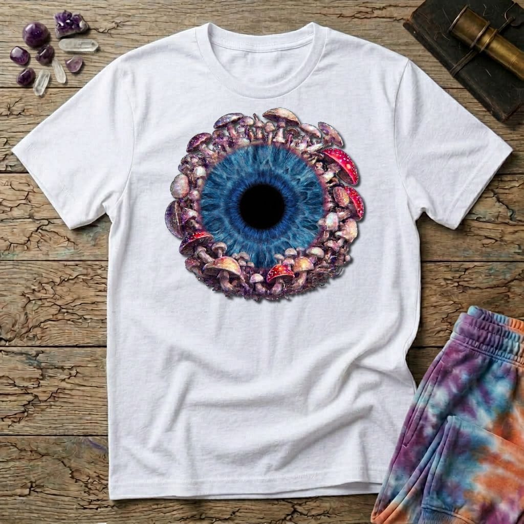 Printify T-Shirt Big Iris Blue Eye T-Shirt Mushroom Magic Mushroom T-Shirt