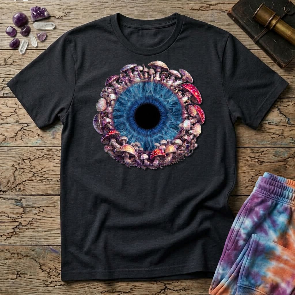 Printify T-Shirt Big Iris Blue Eye T-Shirt Mushroom Magic Mushroom T-Shirt
