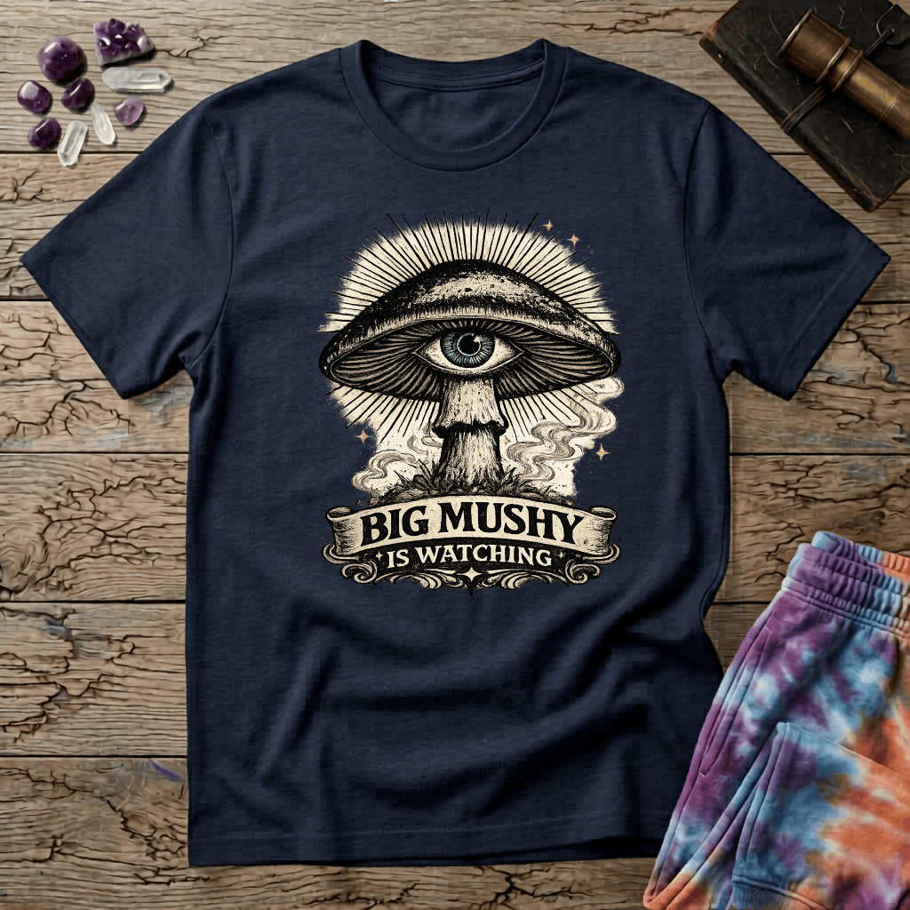 Printify T-Shirt Big Mushy Is Watching T-Shirt Mushroom Magic Mushroom T-Shirt