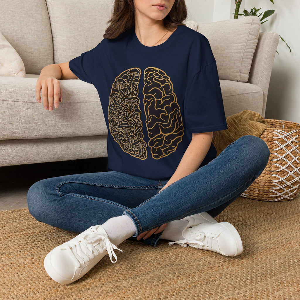 Printify T-Shirt Brain Half Mushroom T-Shirt Mushroom Magic Mushroom T-Shirt