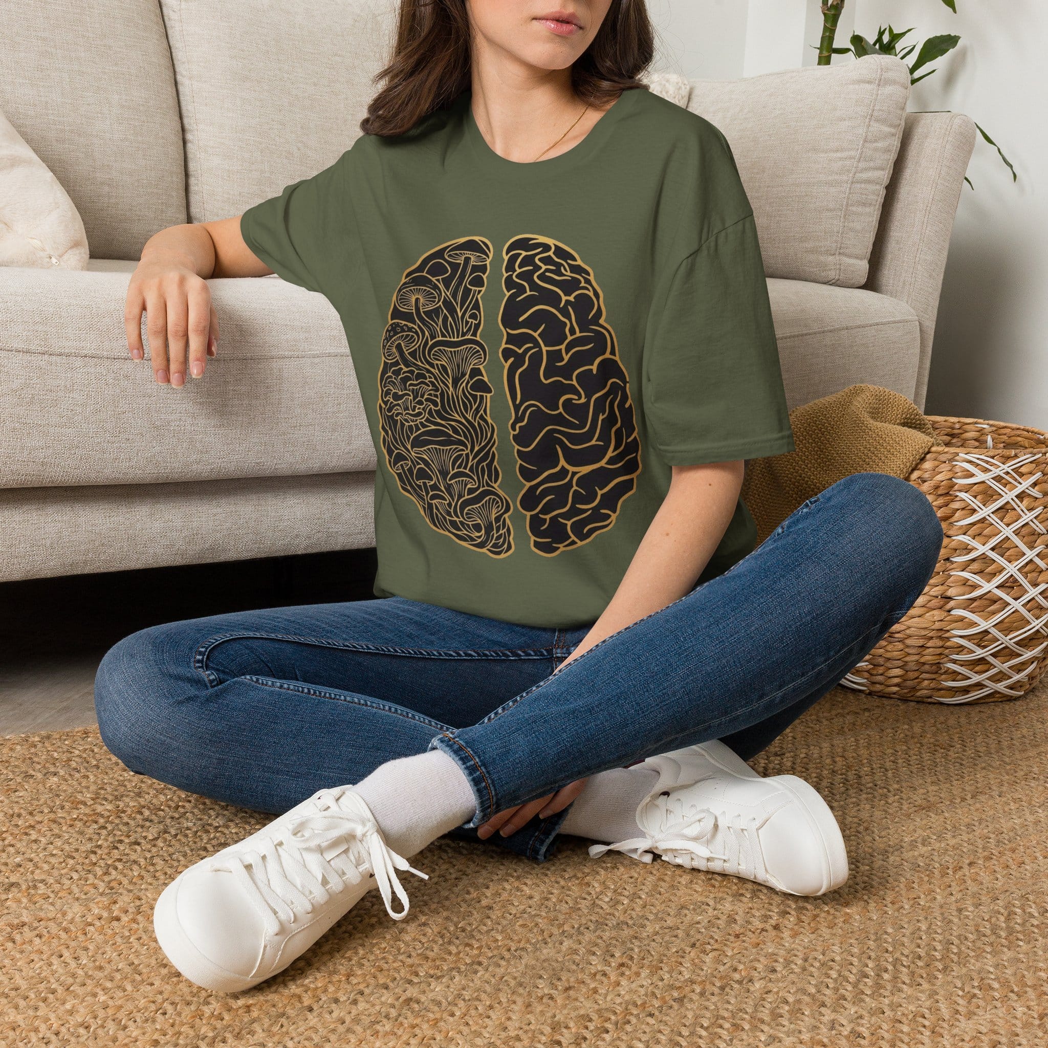 Printify T-Shirt Brain Half Mushroom T-Shirt Mushroom Magic Mushroom T-Shirt
