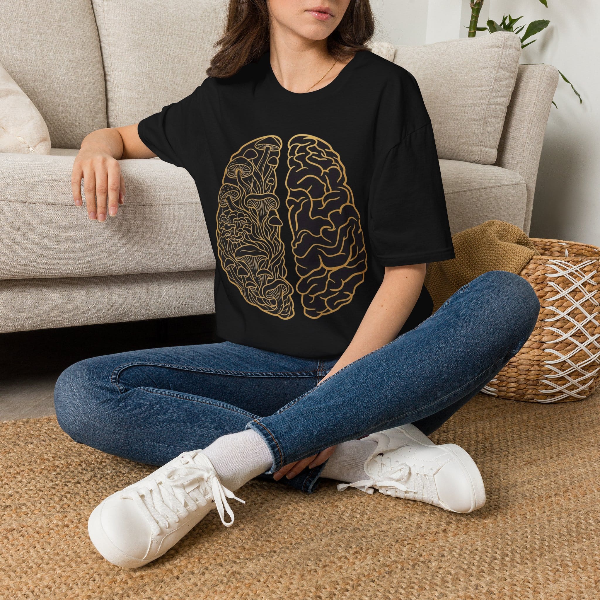 Printify T-Shirt Brain Half Mushroom T-Shirt Mushroom Magic Mushroom T-Shirt