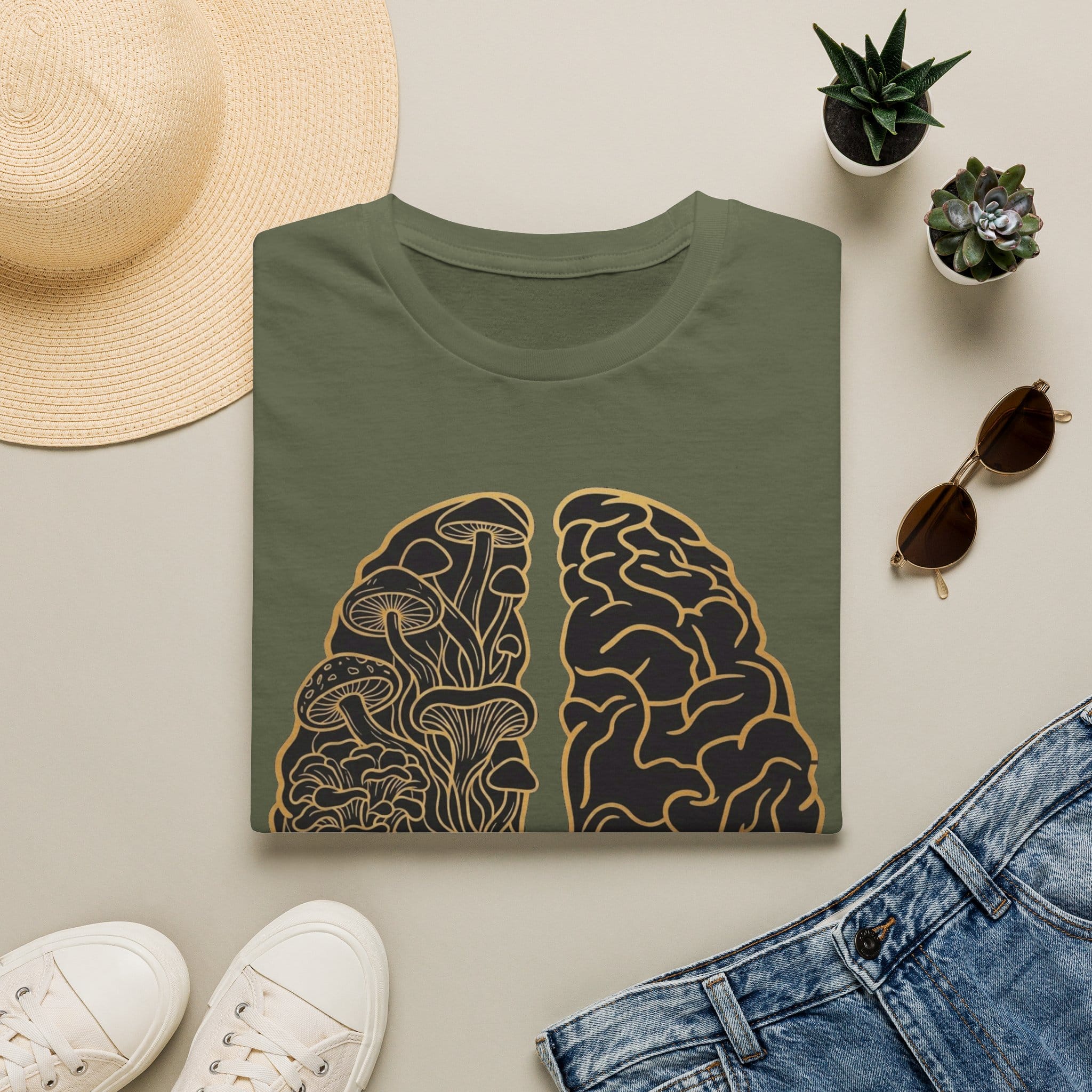 Printify T-Shirt Brain Half Mushroom T-Shirt Mushroom Magic Mushroom T-Shirt