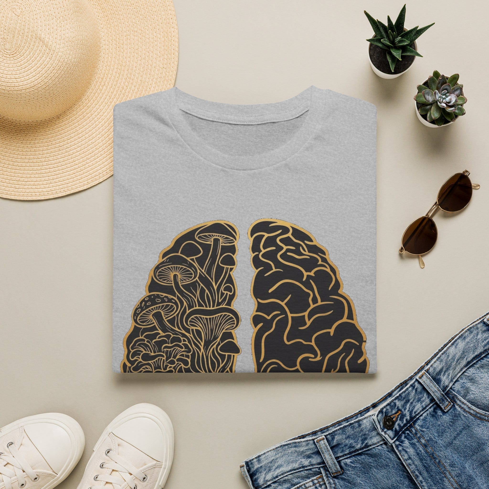 Printify T-Shirt Brain Half Mushroom T-Shirt Mushroom Magic Mushroom T-Shirt