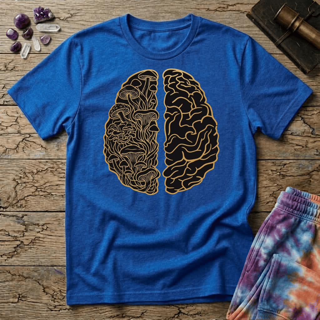 Printify T-Shirt Brain Half Mushroom T-Shirt Mushroom Magic Mushroom T-Shirt