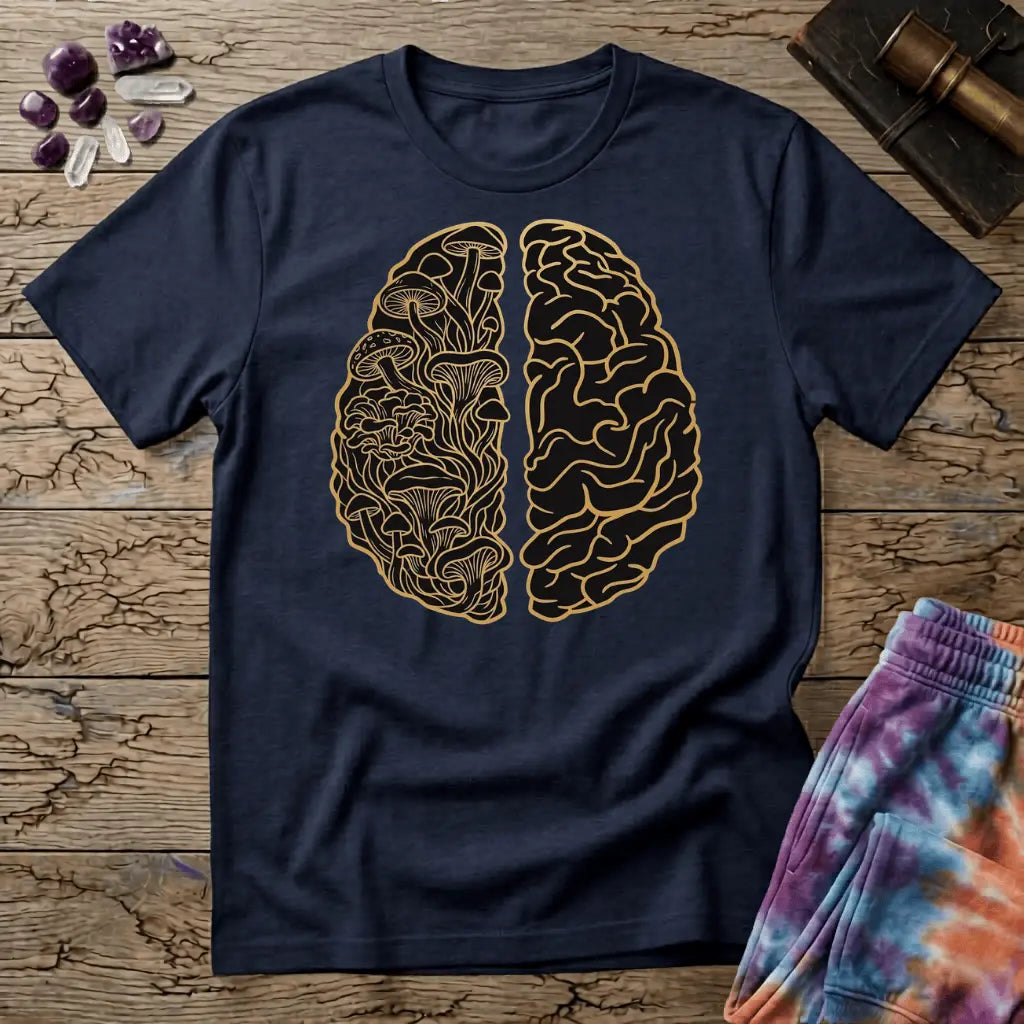 Printify T-Shirt Brain Half Mushroom T-Shirt Mushroom Magic Mushroom T-Shirt