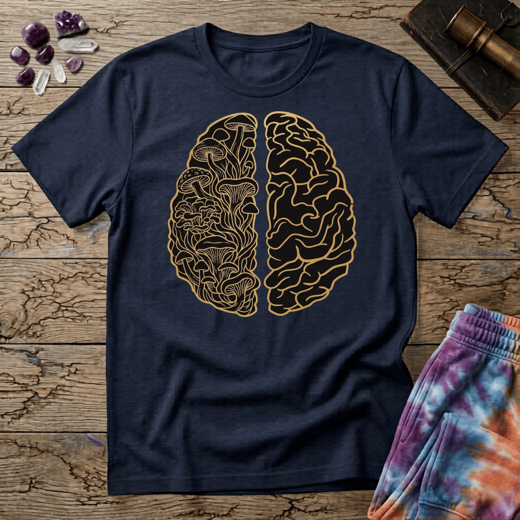 Printify T-Shirt Brain Half Mushroom T-Shirt Mushroom Magic Mushroom T-Shirt