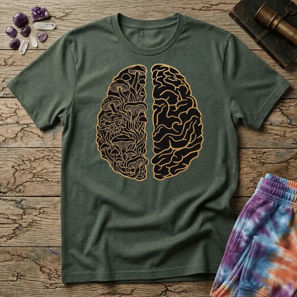 Printify T-Shirt Brain Half Mushroom T-Shirt Mushroom Magic Mushroom T-Shirt