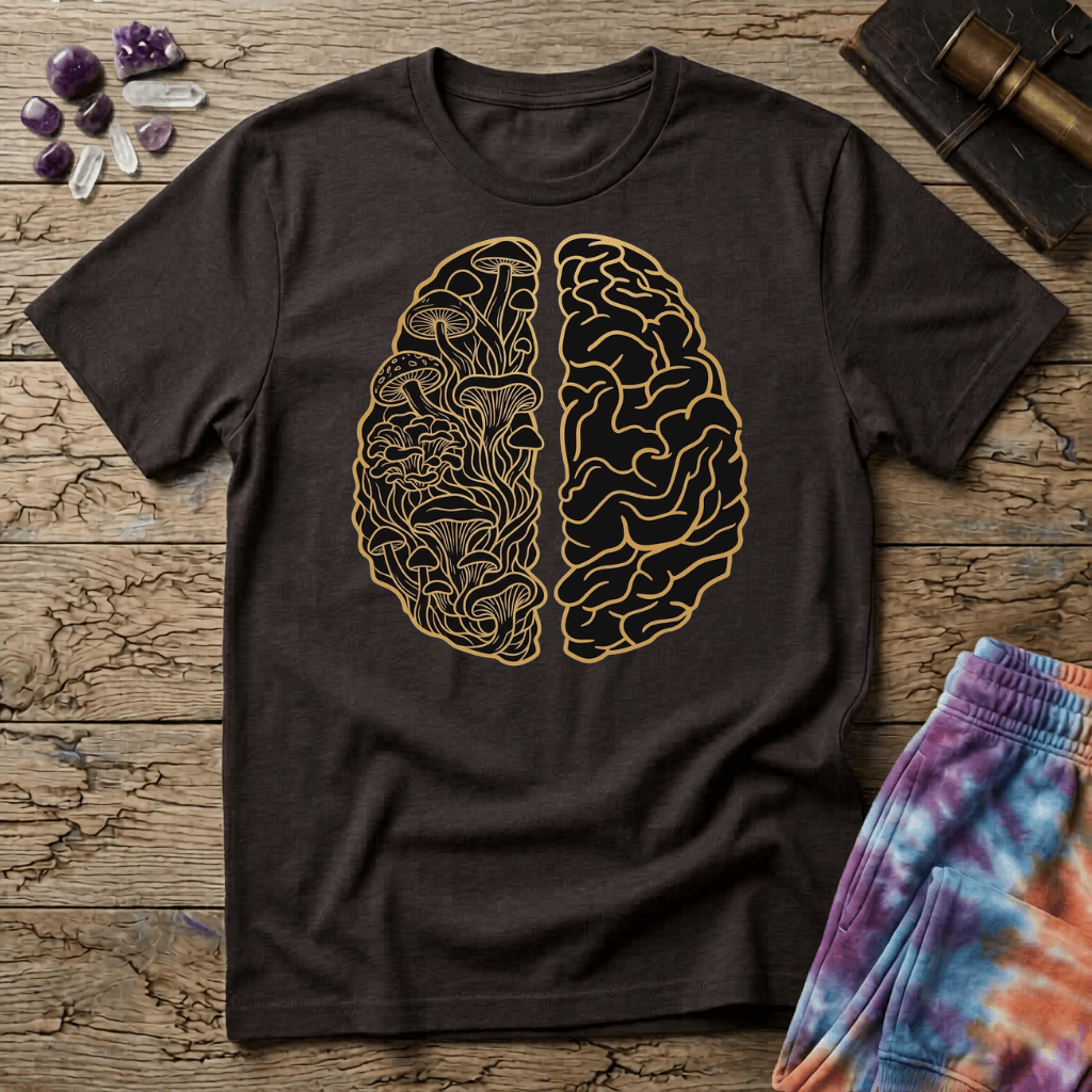 Printify T-Shirt Brain Half Mushroom T-Shirt Mushroom Magic Mushroom T-Shirt