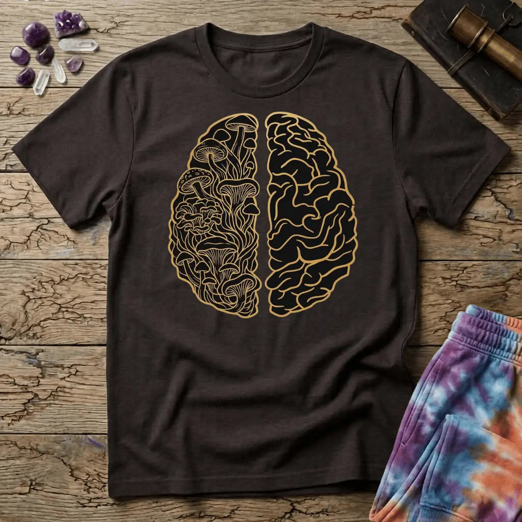 Printify T-Shirt Brain Half Mushroom T-Shirt Mushroom Magic Mushroom T-Shirt