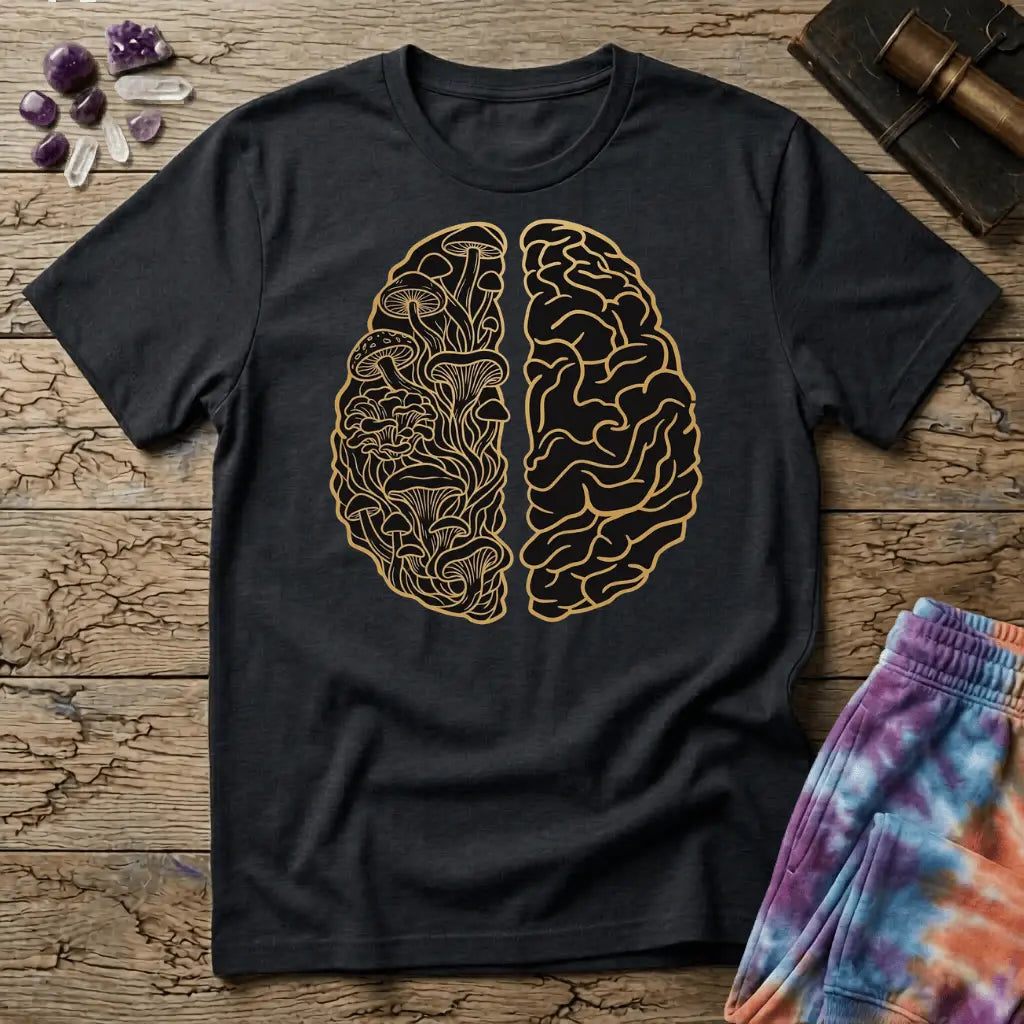 Printify T-Shirt Brain Half Mushroom T-Shirt Mushroom Magic Mushroom T-Shirt