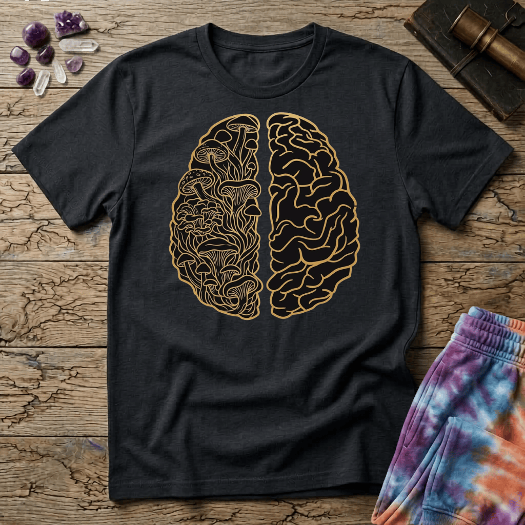 Printify T-Shirt Brain Half Mushroom T-Shirt Mushroom Magic Mushroom T-Shirt