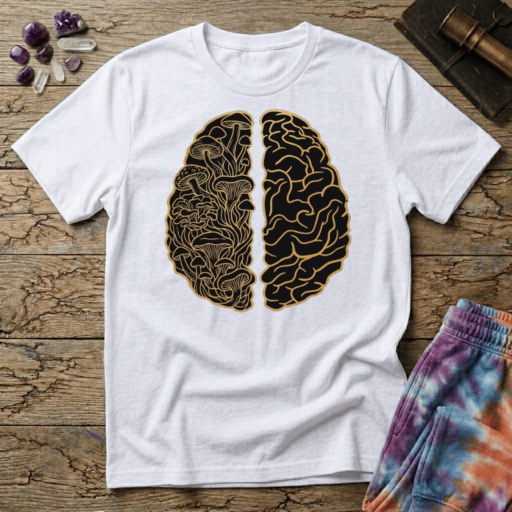 Printify T-Shirt Brain Half Mushroom T-Shirt Mushroom Magic Mushroom T-Shirt