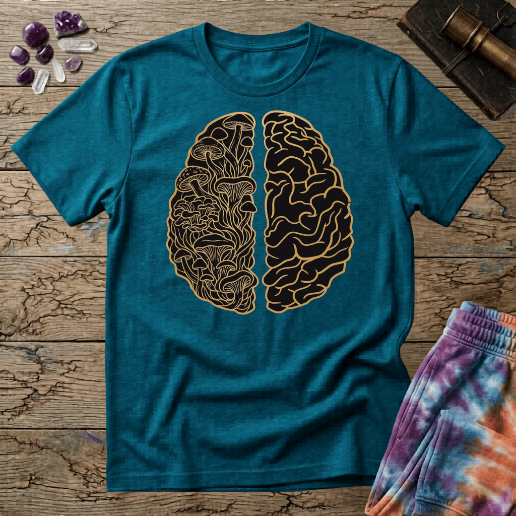 Printify T-Shirt Brain Half Mushroom T-Shirt Mushroom Magic Mushroom T-Shirt