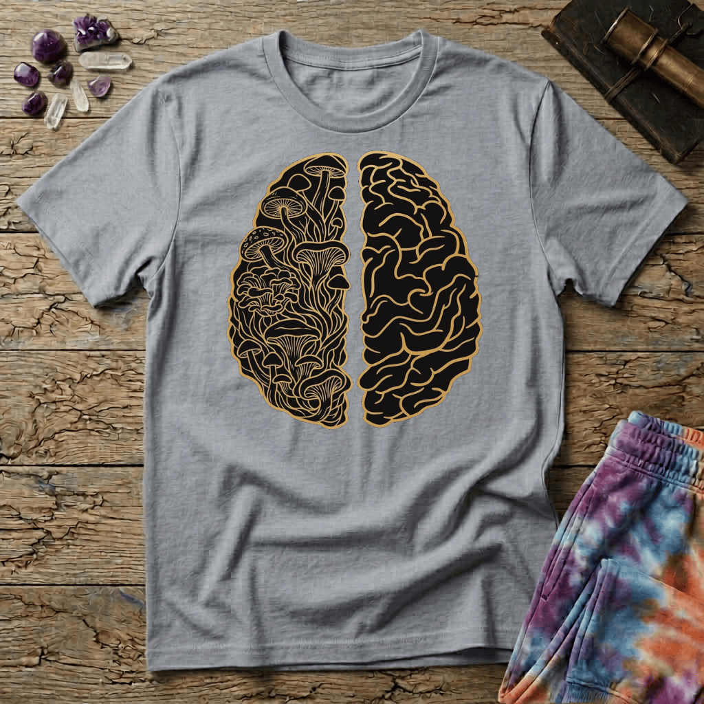 Printify T-Shirt Brain Half Mushroom T-Shirt Mushroom Magic Mushroom T-Shirt