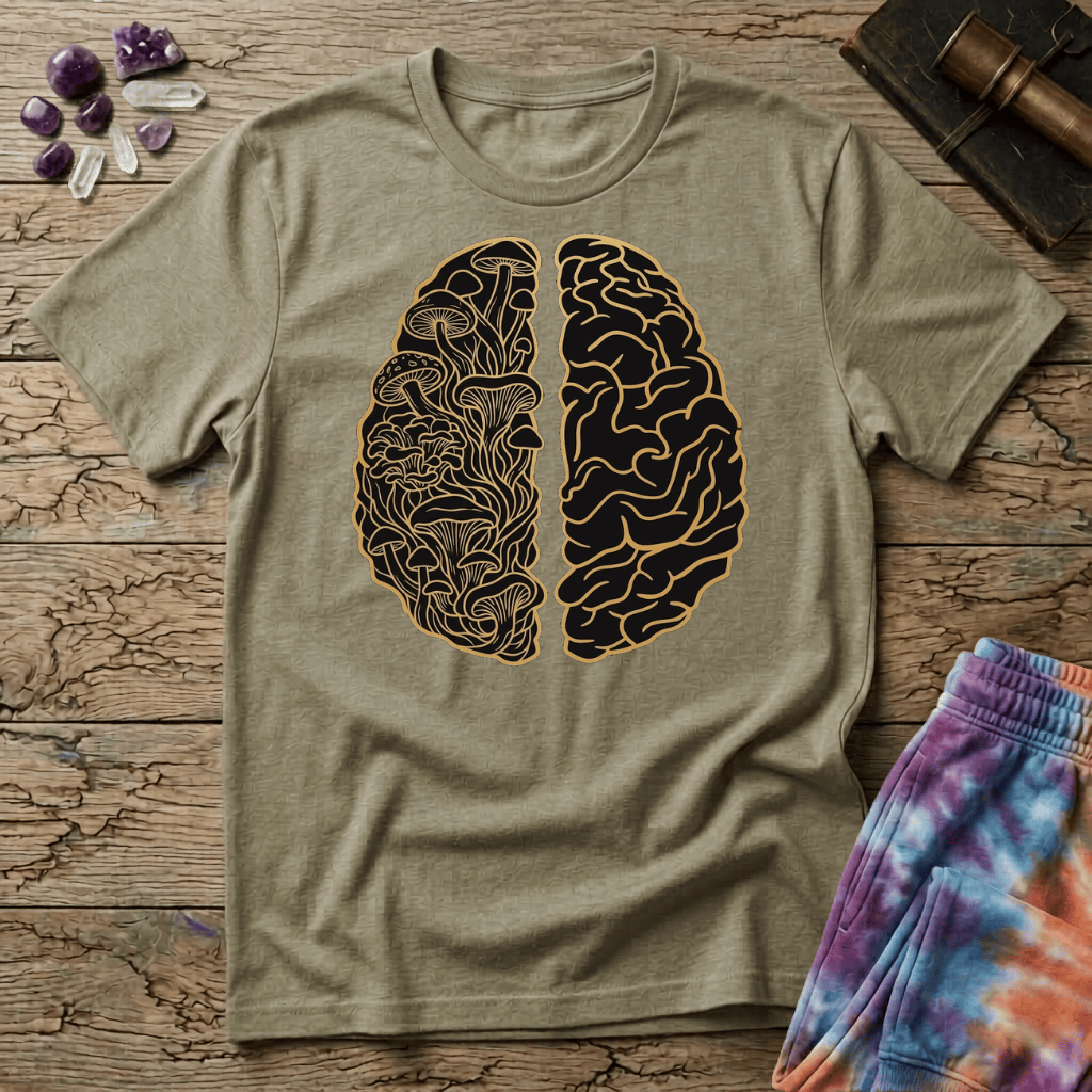 Printify T-Shirt Brain Half Mushroom T-Shirt Mushroom Magic Mushroom T-Shirt