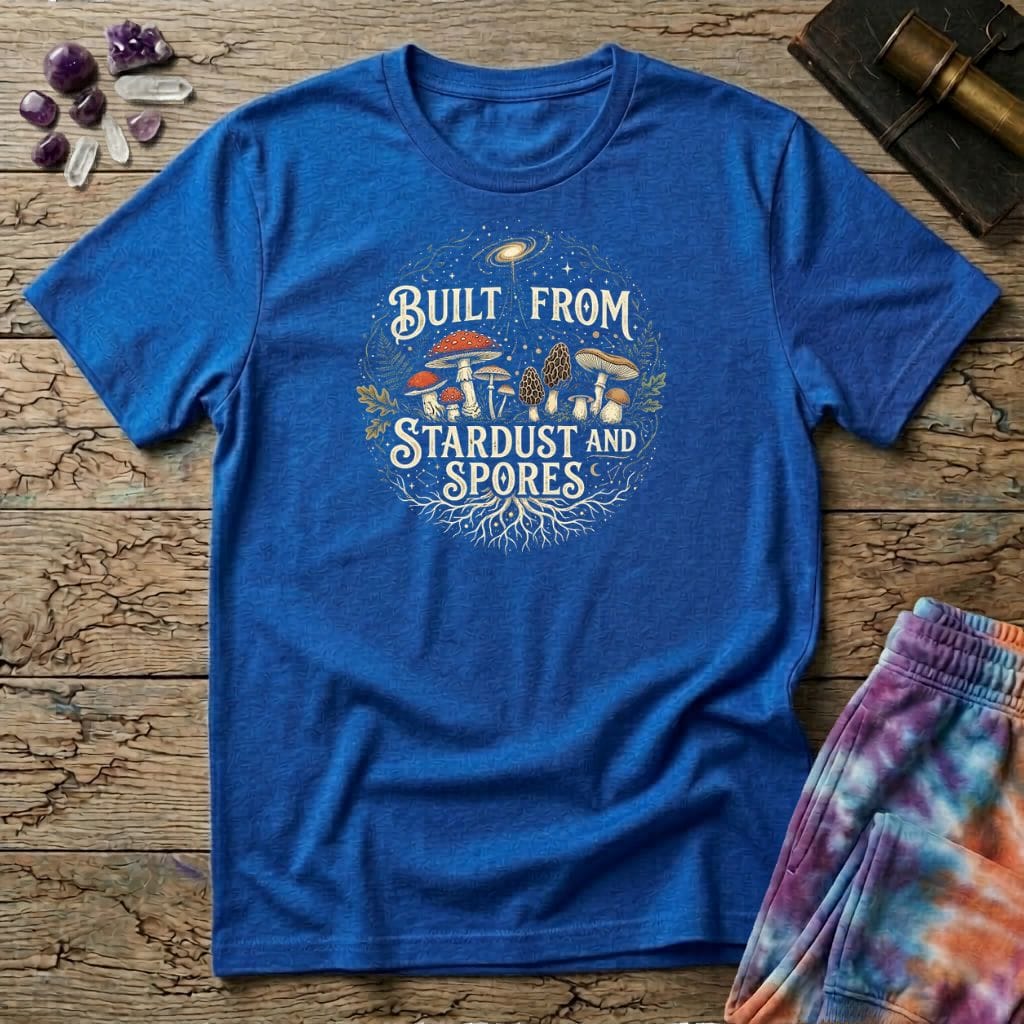 Printify T-Shirt Built From Stardust and Spores Mushroom T-Shirt Mushroom Magic Mushroom T-Shirt