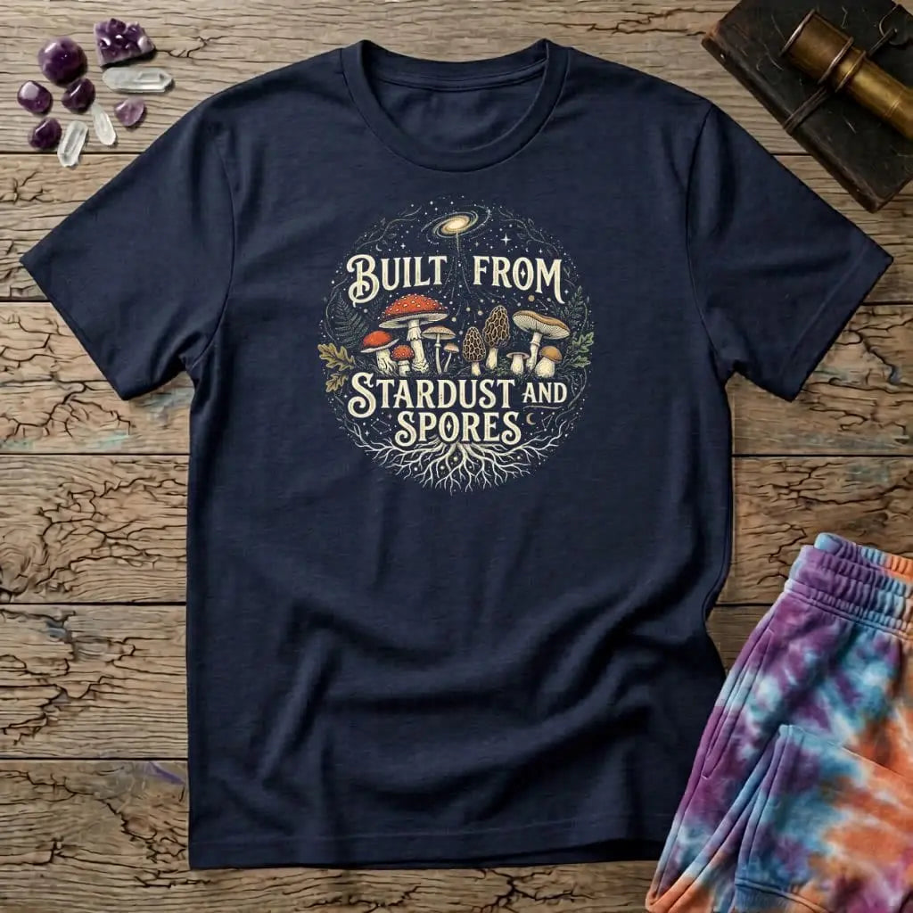 Printify T-Shirt Built From Stardust and Spores Mushroom T-Shirt Mushroom Magic Mushroom T-Shirt