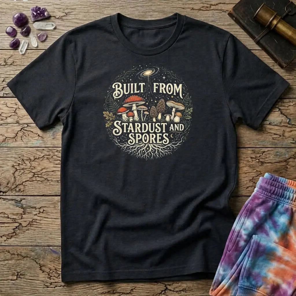 Printify T-Shirt Built From Stardust and Spores Mushroom T-Shirt Mushroom Magic Mushroom T-Shirt