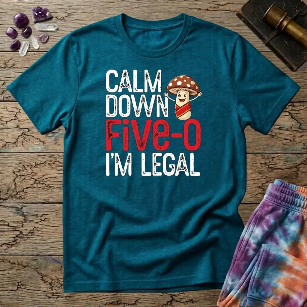 Printify T-Shirt Calm Down Five-O I'm Legal T-Shirt Mushroom Magic Mushroom T-Shirt