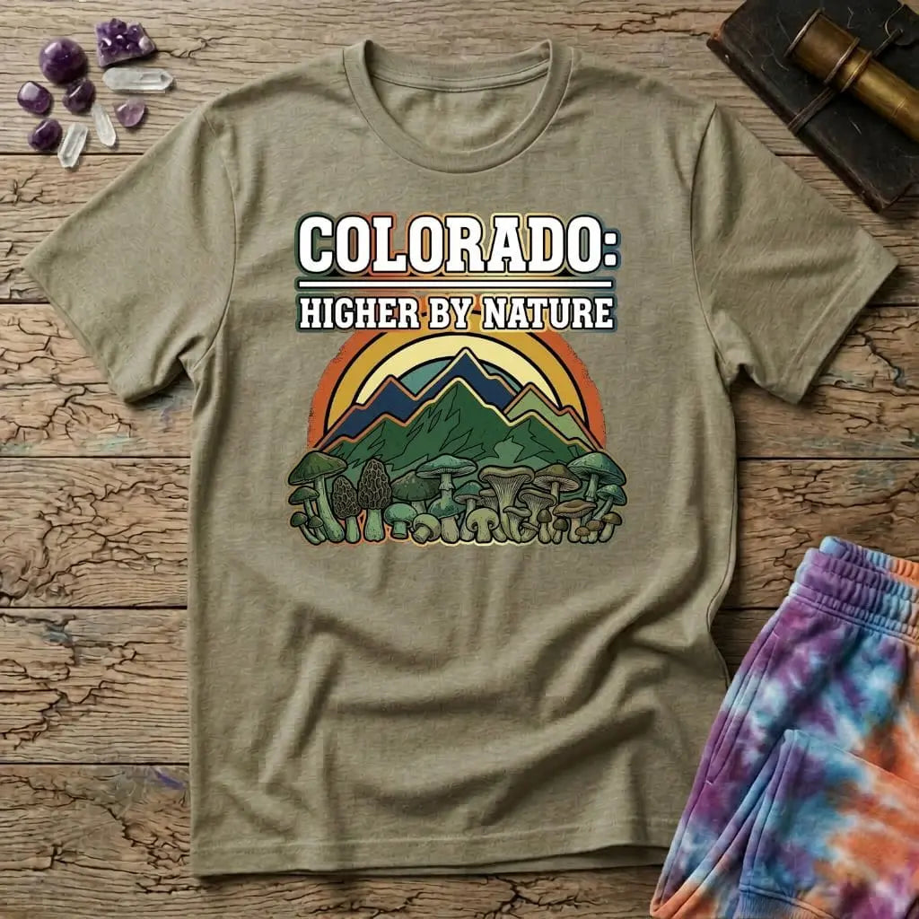 Printify T-Shirt Colorado Higher By Nature Mushroom T-Shirt Mushroom Magic Mushroom T-Shirt