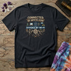 Printify T-Shirt Connected by Mycelium Divided By Wi-Fi T-Shirt Mushroom Magic Mushroom T-Shirt
